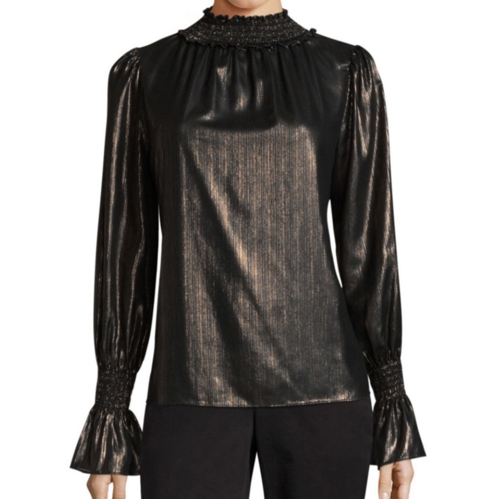 Black Gold Stripe Mock Neck Blouse